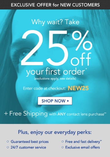 Vision Direct 25 percent off first order