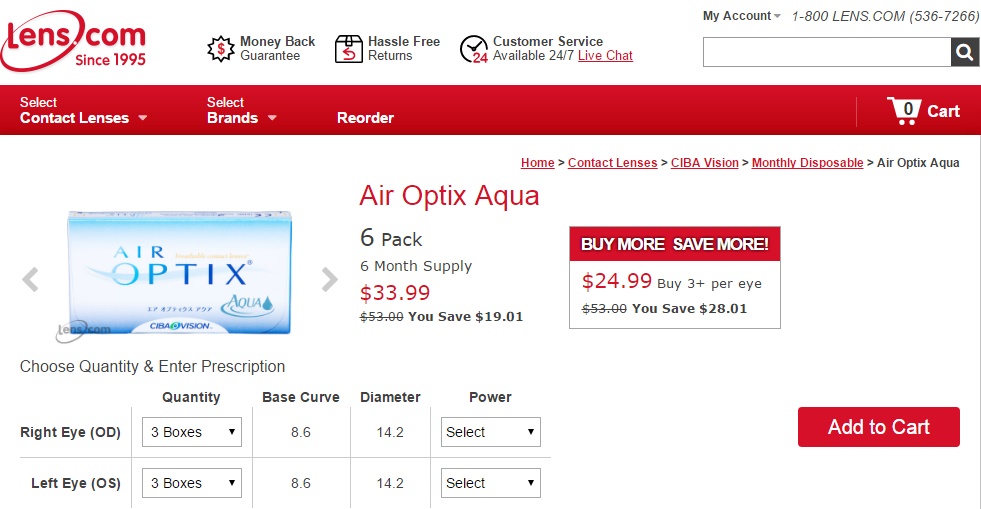 Cheap Monthly Contact Lenses - Air Optix Aqua at Lens