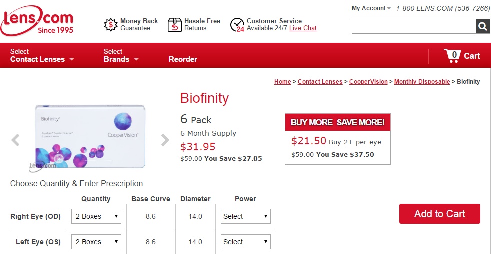 Cheap Monthly Contact Lenses - Biofinity at Lens