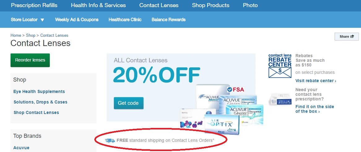 cheap contact lenses online with free shipping - Walgreens.com banner