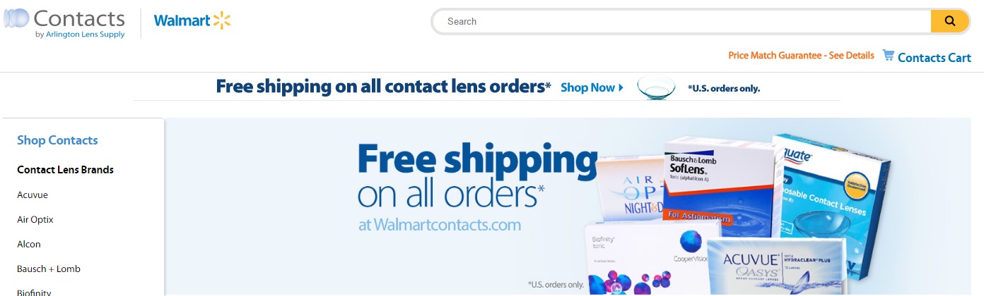 cheap contact lenses online with free shipping - Walmartcontacts.com banner