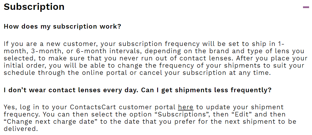 ContactsCart Subscription excerpt