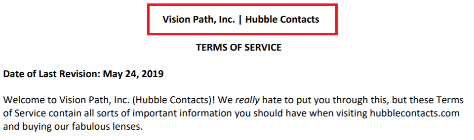 Hubble Contacts is Vision Path, Inc.